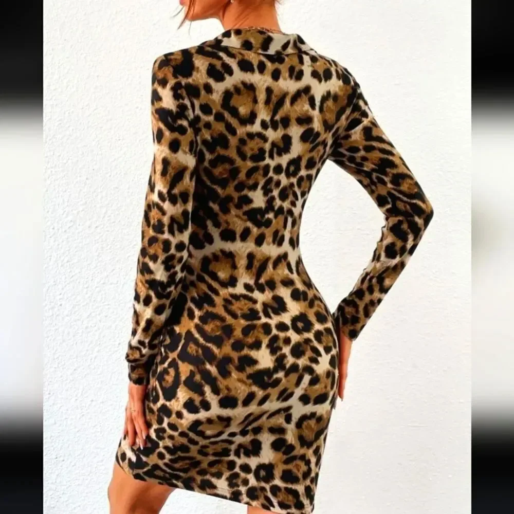 JENNIFER LOPEZ V-NECK LONG SLEEVES LEOPARD PRINT WOMEN
